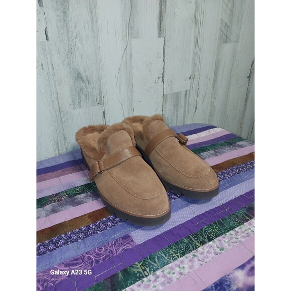 Vionic Kailen Brown Suede & Faux Fur Low Back Slides Size 10 - Picture 1 of 7